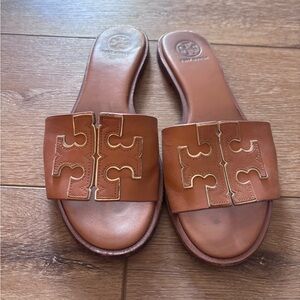 Tory Burch Brown Leather Slides with Logo